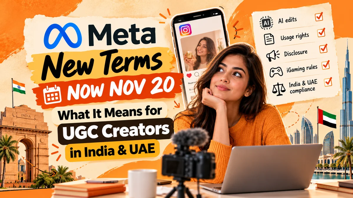 Cover illustration for the blog post: UGC Creator in India & UAE 2026: What Meta’s New Terms Mean for You