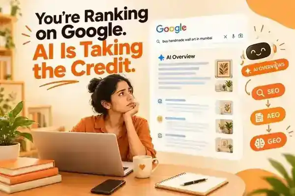 Cover illustration for the blog post: Google AI Overviews Are Eating Your Clicks — What Small Businesses in India Can Do