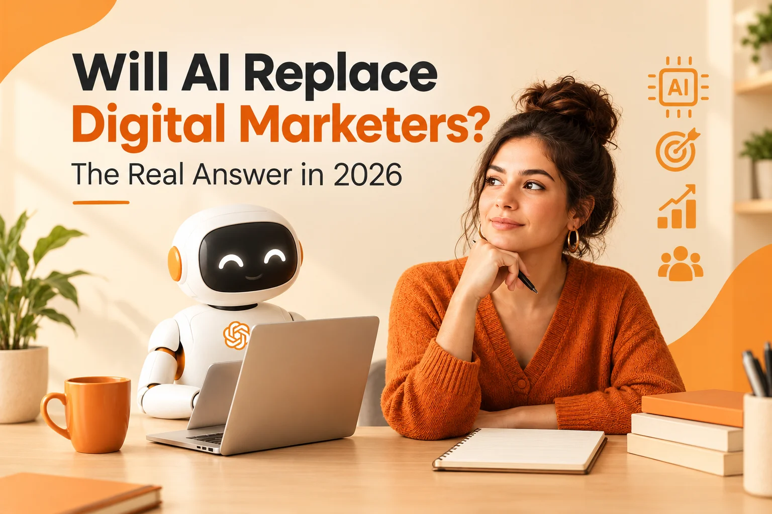 Cover illustration for the blog post: Will AI Replace Digital Marketers? What I've Seen in 2026