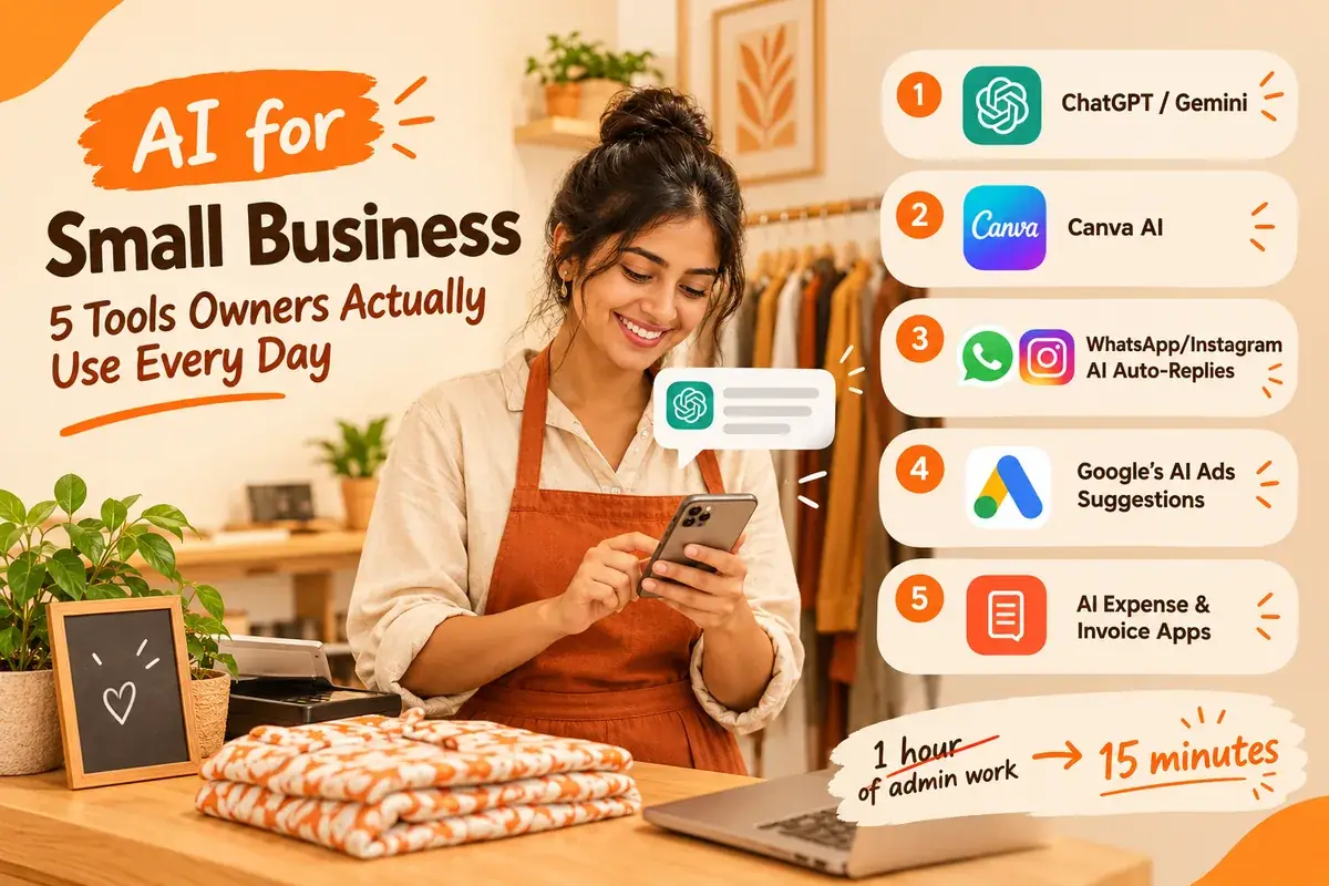 Cover illustration for the blog post: AI for Small Business: 5 Tools Owners Actually Use Every Day