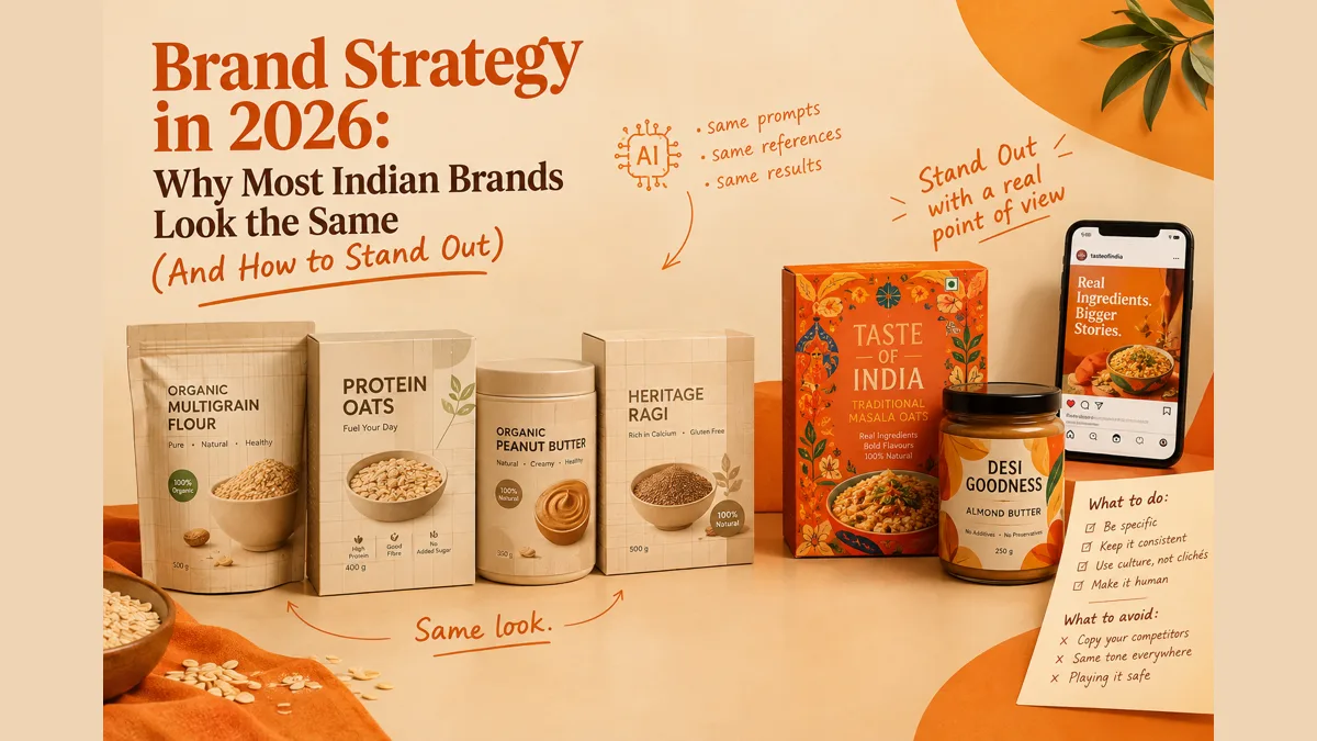 Cover illustration for the blog post: Brand Strategy in 2026: Why Most Indian Brands Look the Same (And How to Stand Out)