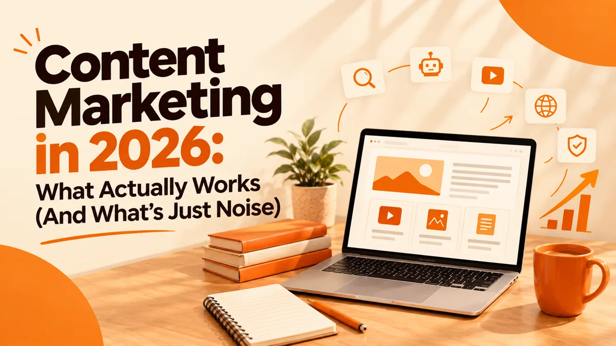Cover illustration for the blog post: Content Marketing in 2026: What Actually Works (And What's Just Noise)