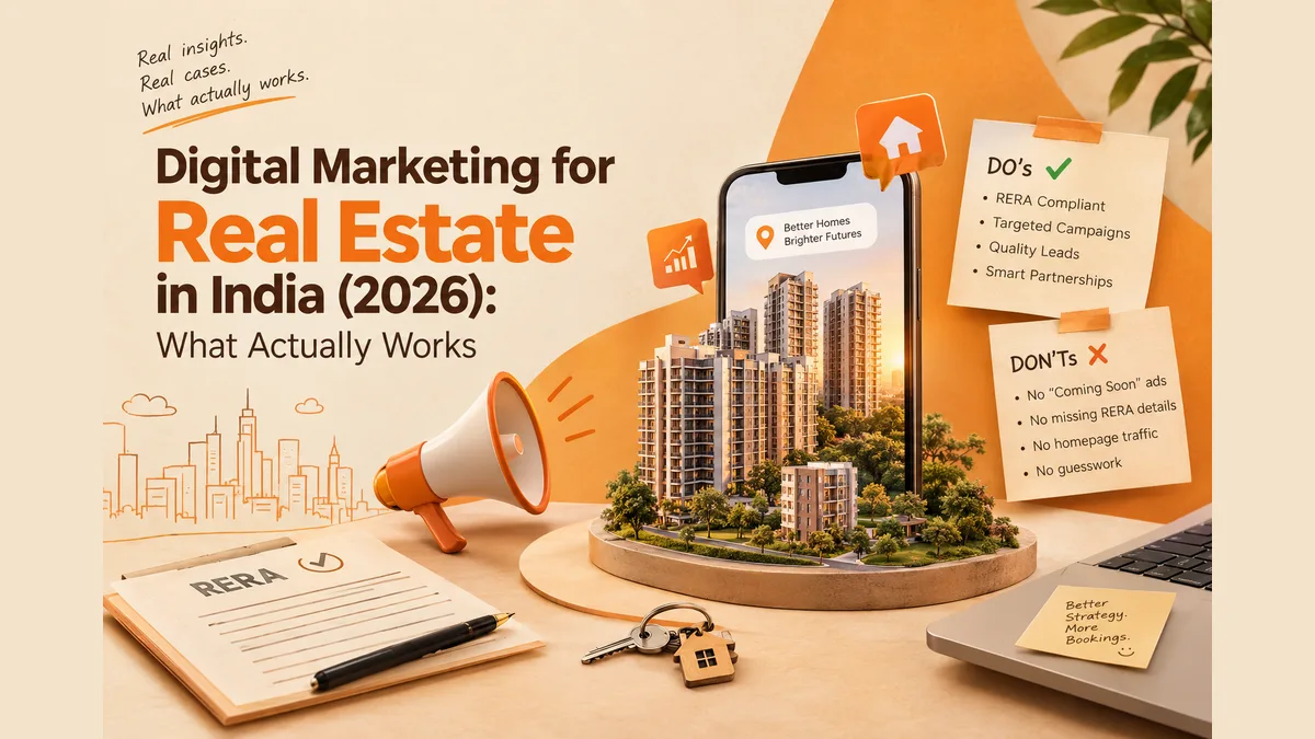 Cover illustration for the blog post: Digital Marketing for Real Estate in India (2026): What Actually Works