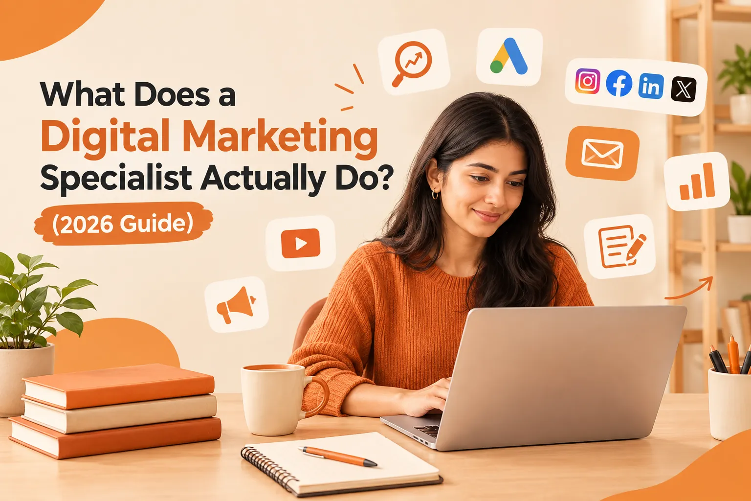 Cover illustration for the blog post: What Does a Digital Marketing Specialist Actually Do? (2026 Guide)