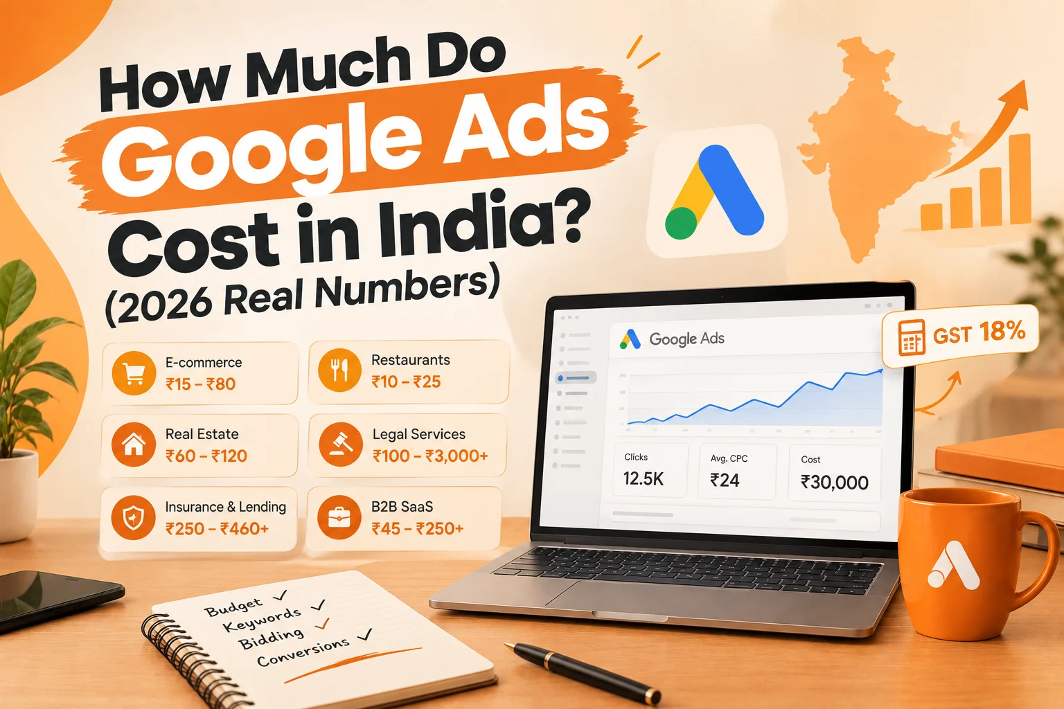 Cover illustration for the blog post: How Much Do Google Ads Cost in India? (2026 Real Numbers)