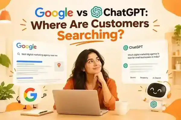 Cover illustration for the blog post: ChatGPT vs Google: Where Are Your Customers Actually Searching in 2026?
